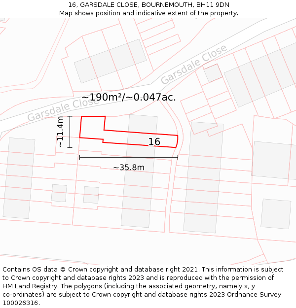 16, GARSDALE CLOSE, BOURNEMOUTH, BH11 9DN: Plot and title map