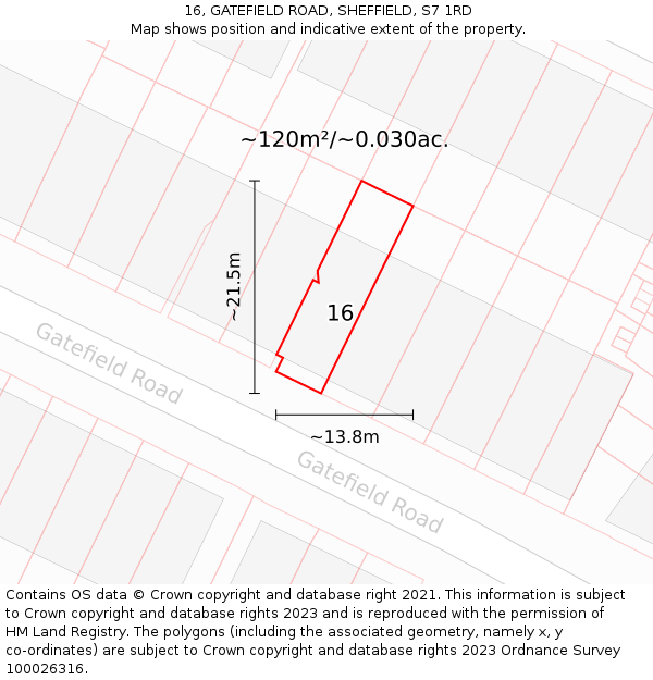 16, GATEFIELD ROAD, SHEFFIELD, S7 1RD: Plot and title map