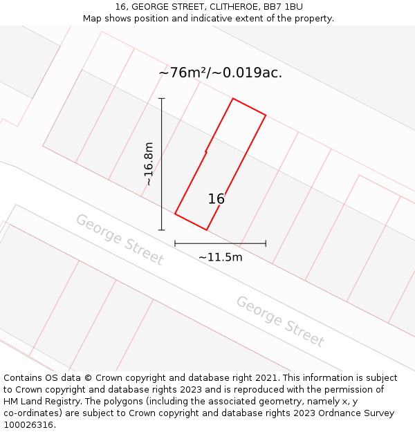 16, GEORGE STREET, CLITHEROE, BB7 1BU: Plot and title map