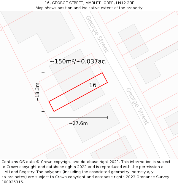 16, GEORGE STREET, MABLETHORPE, LN12 2BE: Plot and title map