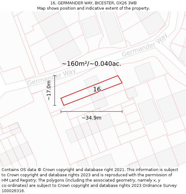 16, GERMANDER WAY, BICESTER, OX26 3WB: Plot and title map