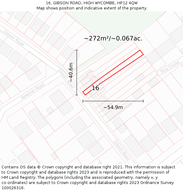16, GIBSON ROAD, HIGH WYCOMBE, HP12 4QW: Plot and title map