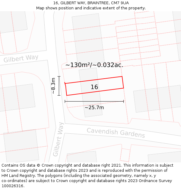 16, GILBERT WAY, BRAINTREE, CM7 9UA: Plot and title map
