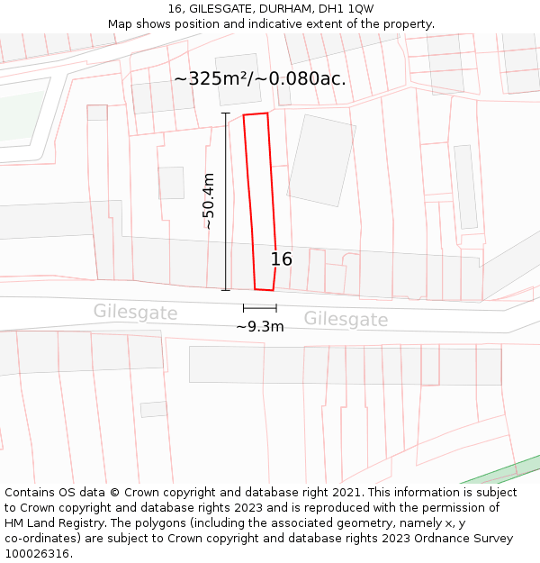 16, GILESGATE, DURHAM, DH1 1QW: Plot and title map