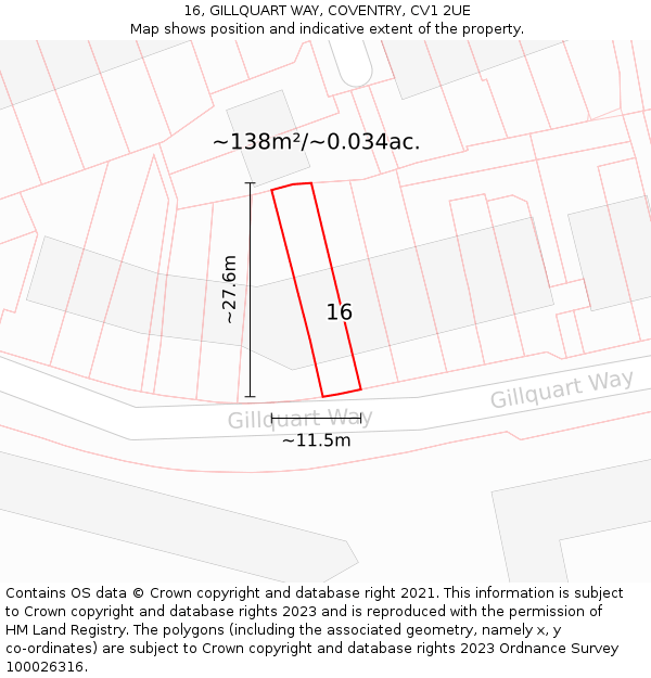 16, GILLQUART WAY, COVENTRY, CV1 2UE: Plot and title map