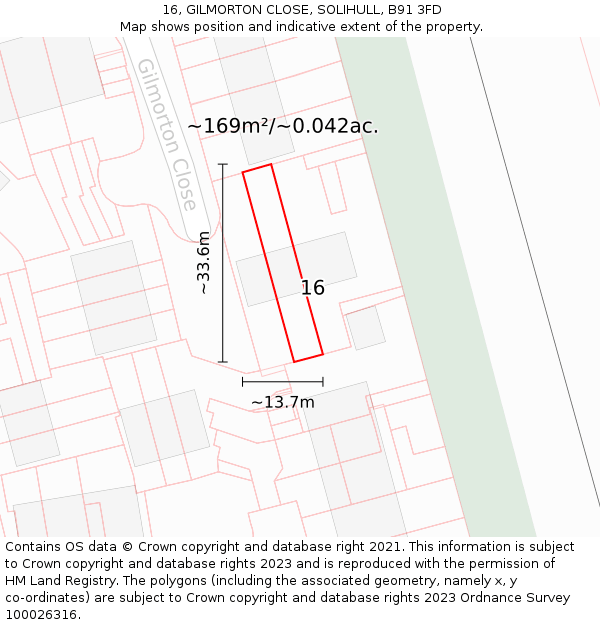 16, GILMORTON CLOSE, SOLIHULL, B91 3FD: Plot and title map