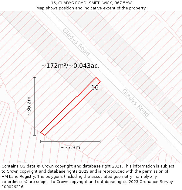 16, GLADYS ROAD, SMETHWICK, B67 5AW: Plot and title map