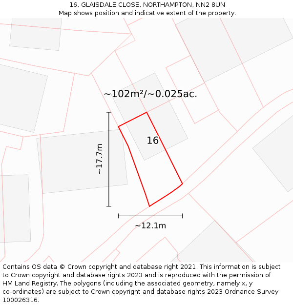 16, GLAISDALE CLOSE, NORTHAMPTON, NN2 8UN: Plot and title map