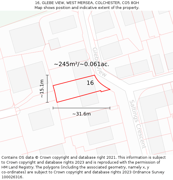 16, GLEBE VIEW, WEST MERSEA, COLCHESTER, CO5 8GH: Plot and title map