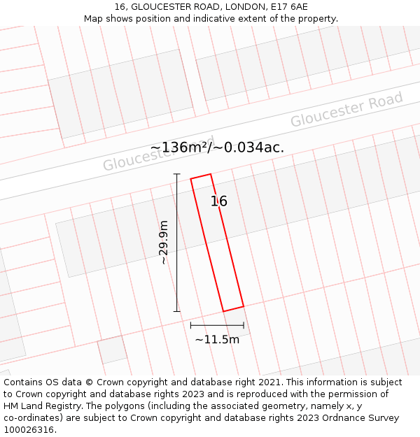 16, GLOUCESTER ROAD, LONDON, E17 6AE: Plot and title map