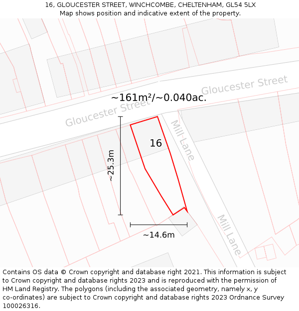 16, GLOUCESTER STREET, WINCHCOMBE, CHELTENHAM, GL54 5LX: Plot and title map