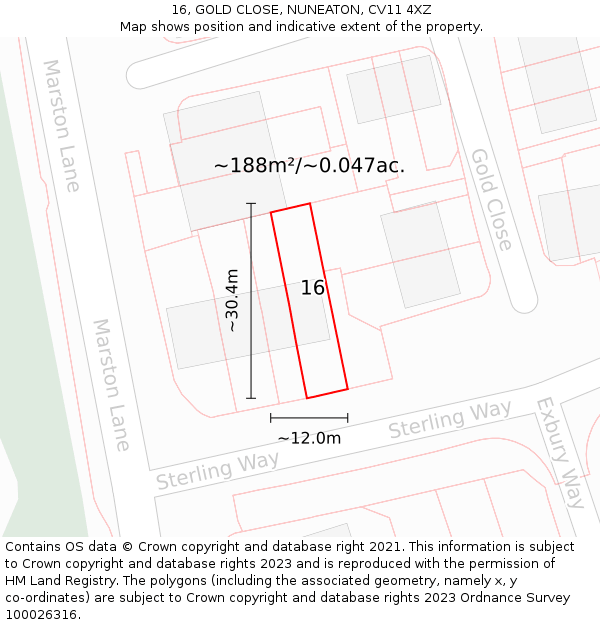 16, GOLD CLOSE, NUNEATON, CV11 4XZ: Plot and title map