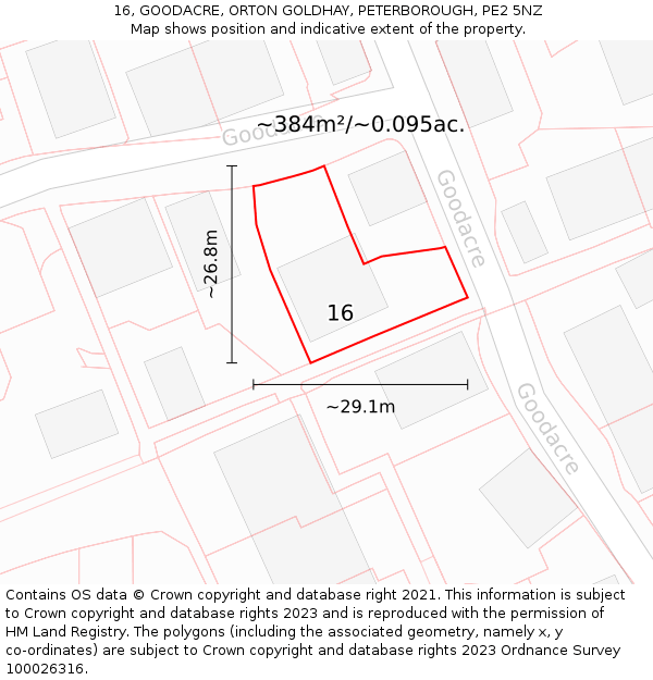 16, GOODACRE, ORTON GOLDHAY, PETERBOROUGH, PE2 5NZ: Plot and title map