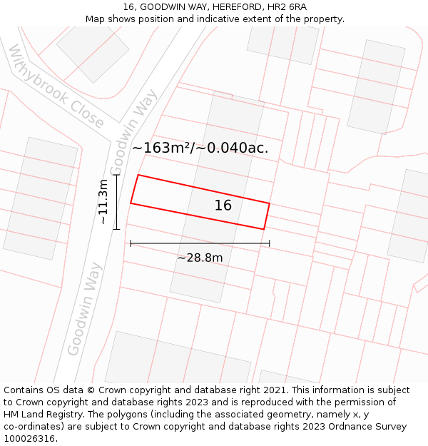16, GOODWIN WAY, HEREFORD, HR2 6RA: Plot and title map
