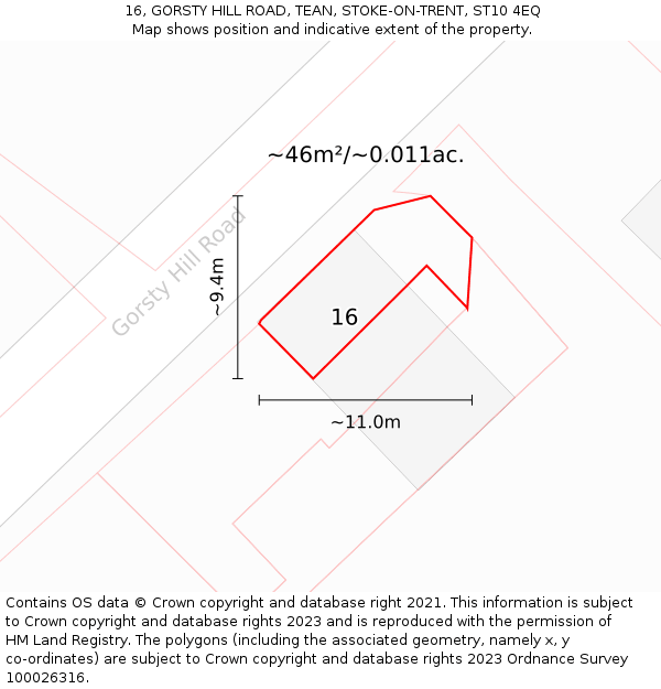 16, GORSTY HILL ROAD, TEAN, STOKE-ON-TRENT, ST10 4EQ: Plot and title map