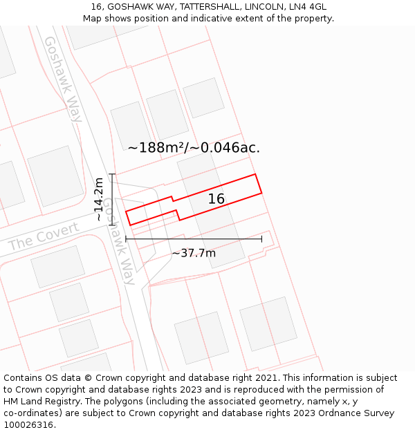 16, GOSHAWK WAY, TATTERSHALL, LINCOLN, LN4 4GL: Plot and title map