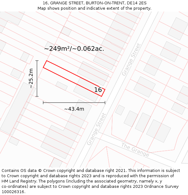 16, GRANGE STREET, BURTON-ON-TRENT, DE14 2ES: Plot and title map