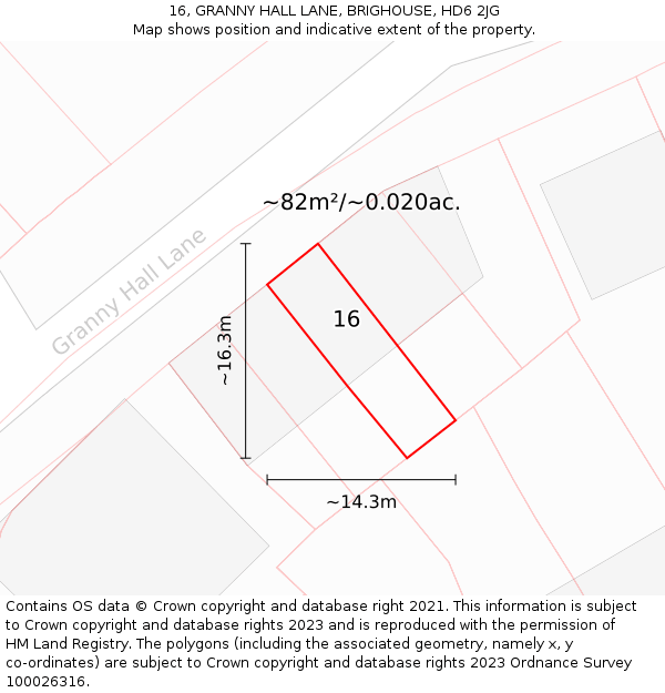 16, GRANNY HALL LANE, BRIGHOUSE, HD6 2JG: Plot and title map