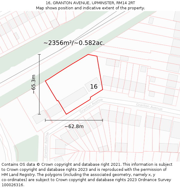 16, GRANTON AVENUE, UPMINSTER, RM14 2RT: Plot and title map