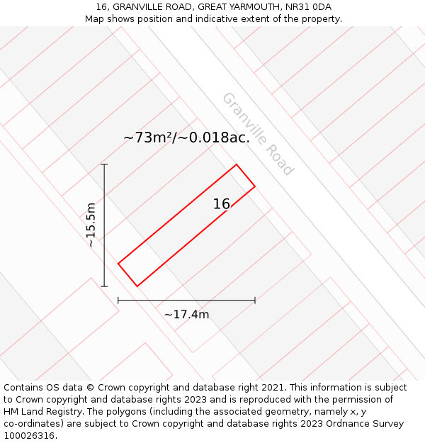 16, GRANVILLE ROAD, GREAT YARMOUTH, NR31 0DA: Plot and title map