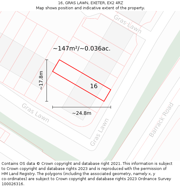 16, GRAS LAWN, EXETER, EX2 4RZ: Plot and title map