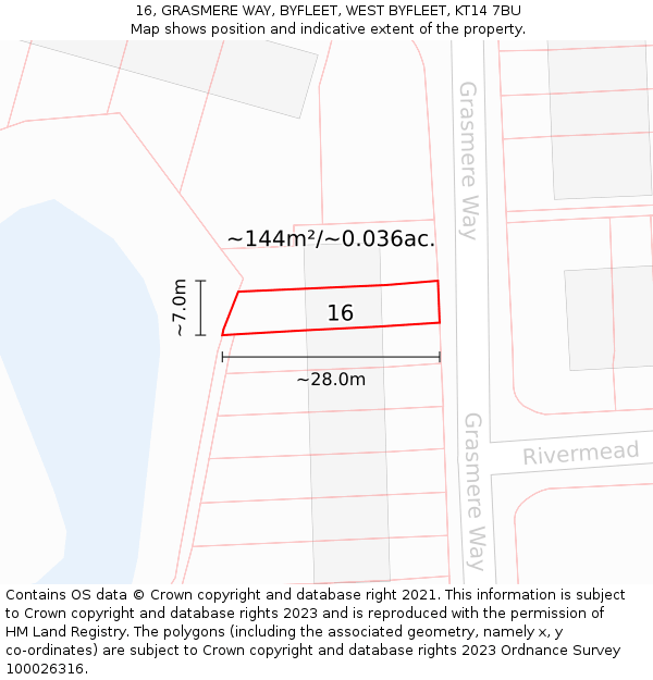 16, GRASMERE WAY, BYFLEET, WEST BYFLEET, KT14 7BU: Plot and title map