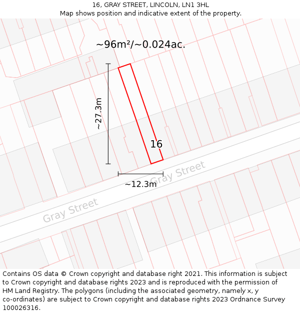 16, GRAY STREET, LINCOLN, LN1 3HL: Plot and title map