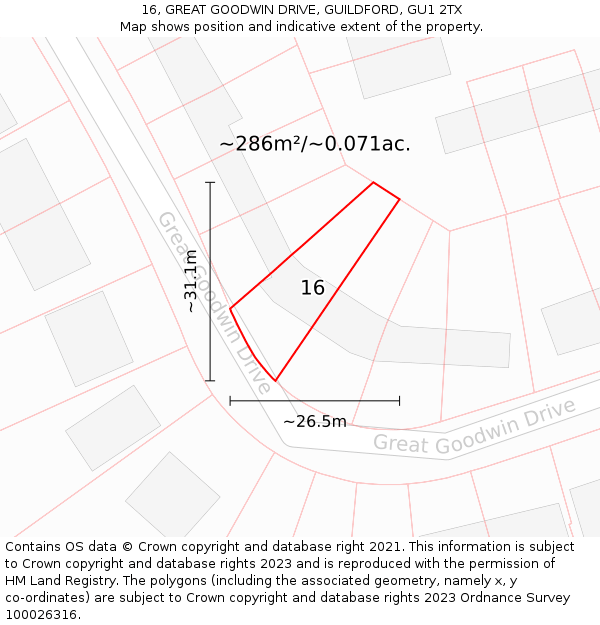 16, GREAT GOODWIN DRIVE, GUILDFORD, GU1 2TX: Plot and title map