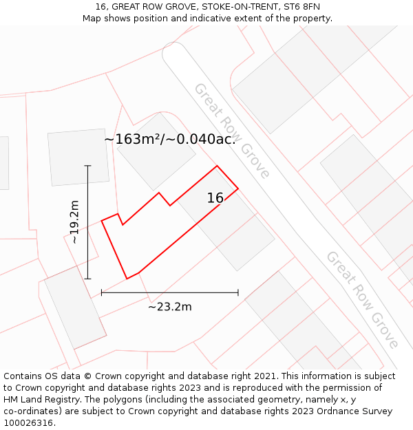 16, GREAT ROW GROVE, STOKE-ON-TRENT, ST6 8FN: Plot and title map