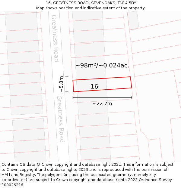 16, GREATNESS ROAD, SEVENOAKS, TN14 5BY: Plot and title map