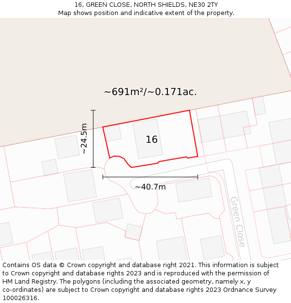 16, GREEN CLOSE, NORTH SHIELDS, NE30 2TY: Plot and title map
