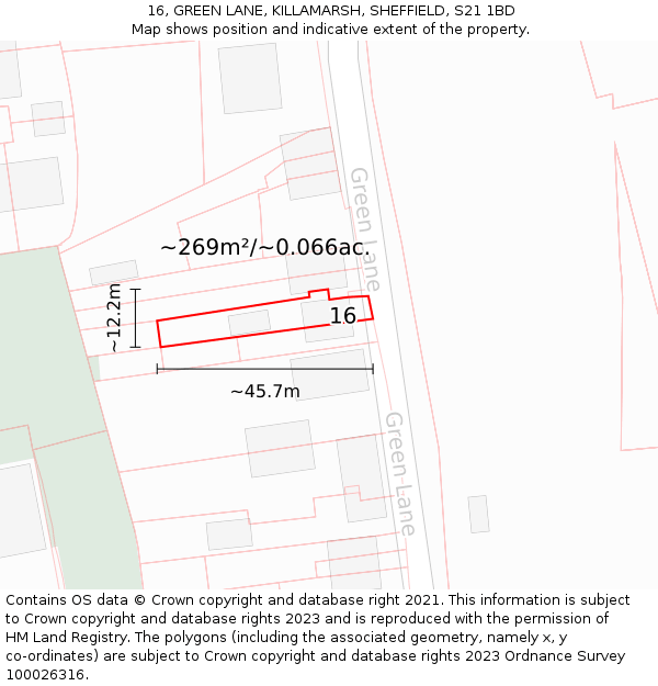 16, GREEN LANE, KILLAMARSH, SHEFFIELD, S21 1BD: Plot and title map