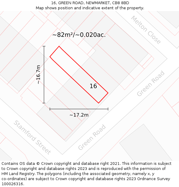 16, GREEN ROAD, NEWMARKET, CB8 8BD: Plot and title map
