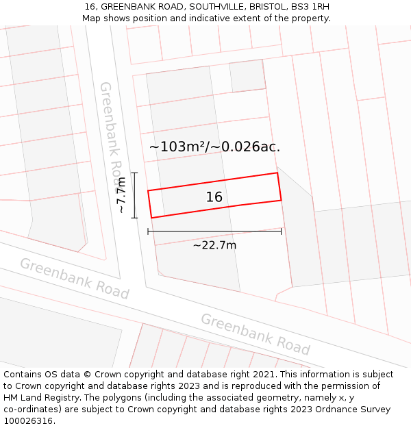 16, GREENBANK ROAD, SOUTHVILLE, BRISTOL, BS3 1RH: Plot and title map