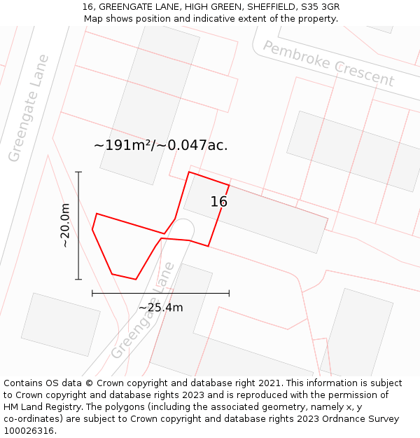 16, GREENGATE LANE, HIGH GREEN, SHEFFIELD, S35 3GR: Plot and title map