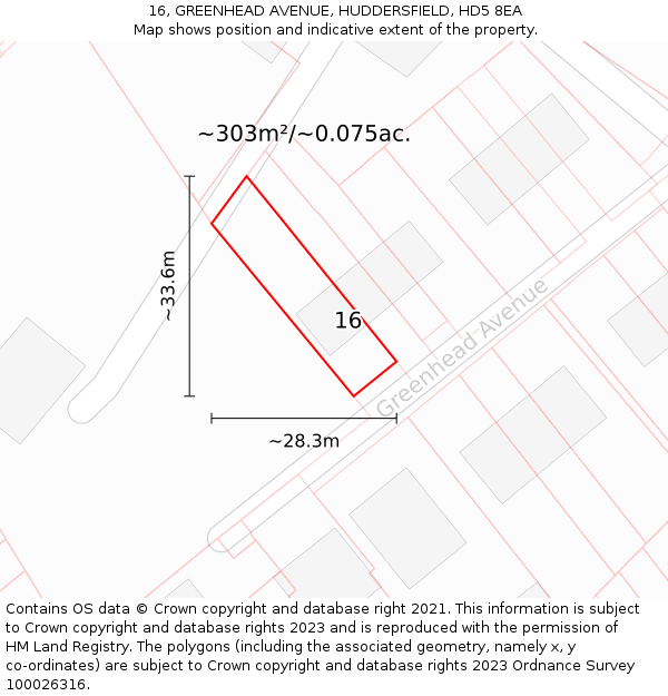 16, GREENHEAD AVENUE, HUDDERSFIELD, HD5 8EA: Plot and title map