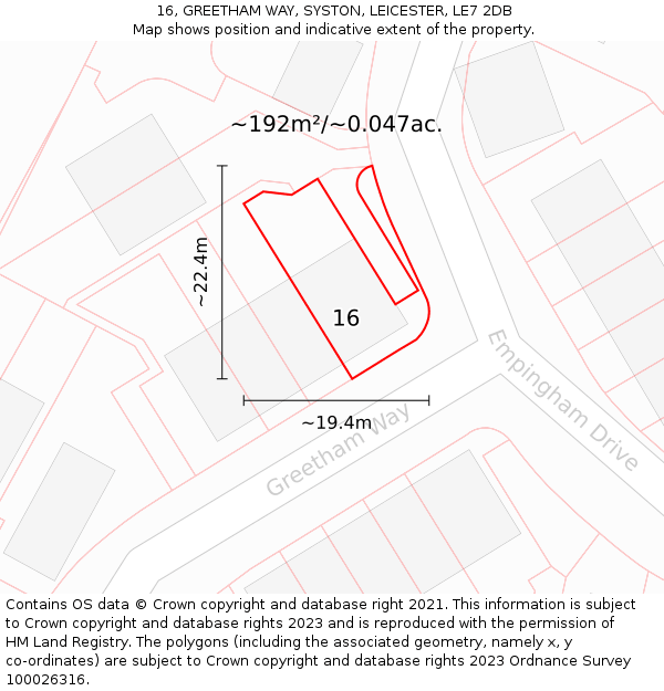 16, GREETHAM WAY, SYSTON, LEICESTER, LE7 2DB: Plot and title map