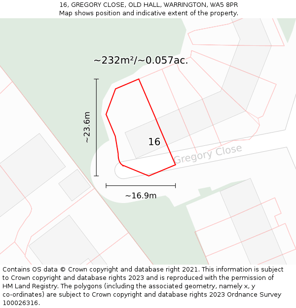 16, GREGORY CLOSE, OLD HALL, WARRINGTON, WA5 8PR: Plot and title map