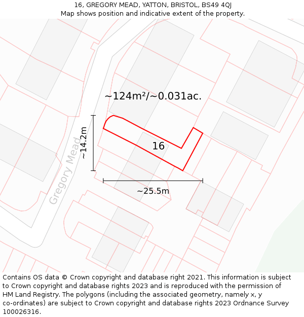 16, GREGORY MEAD, YATTON, BRISTOL, BS49 4QJ: Plot and title map