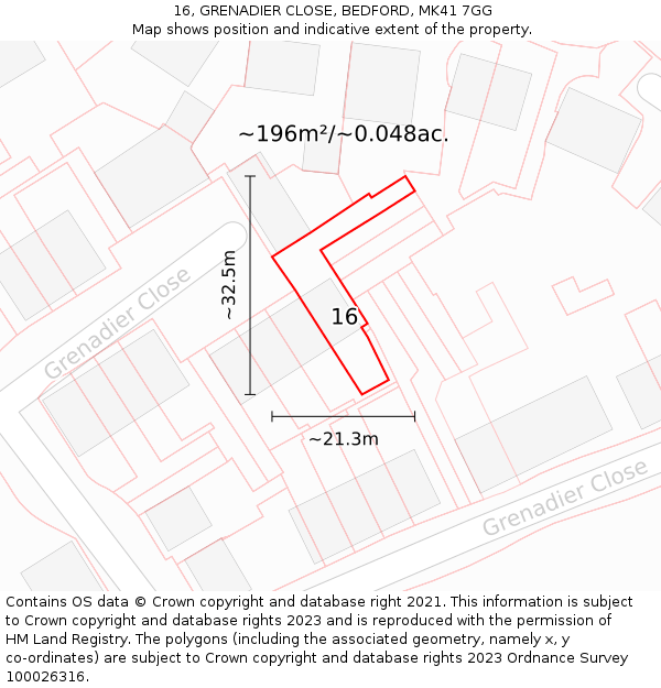 16, GRENADIER CLOSE, BEDFORD, MK41 7GG: Plot and title map