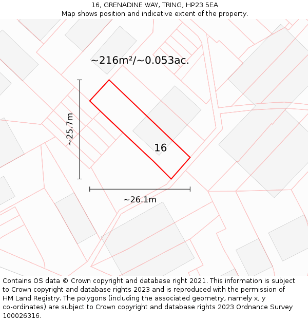 16, GRENADINE WAY, TRING, HP23 5EA: Plot and title map