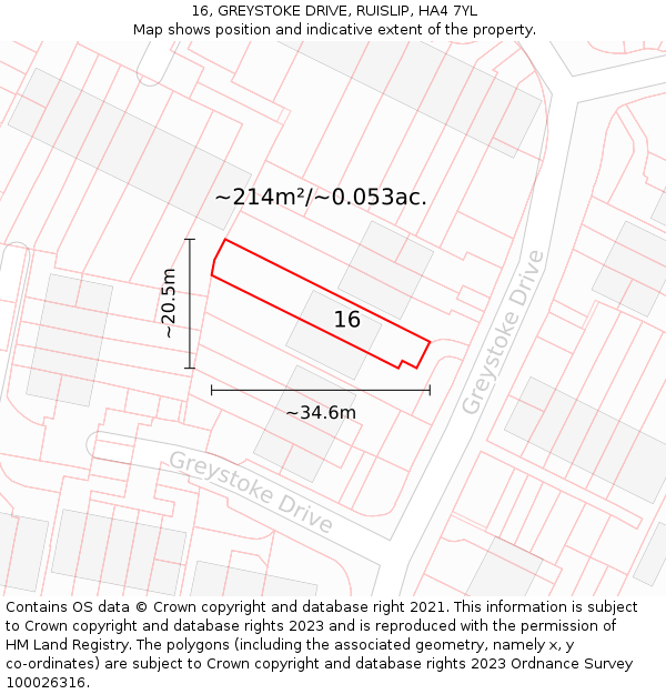 16, GREYSTOKE DRIVE, RUISLIP, HA4 7YL: Plot and title map