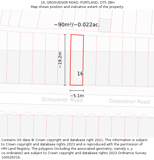 16, GROSVENOR ROAD, PORTLAND, DT5 2BH: Plot and title map