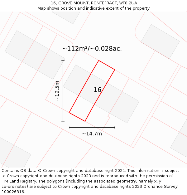 16, GROVE MOUNT, PONTEFRACT, WF8 2UA: Plot and title map