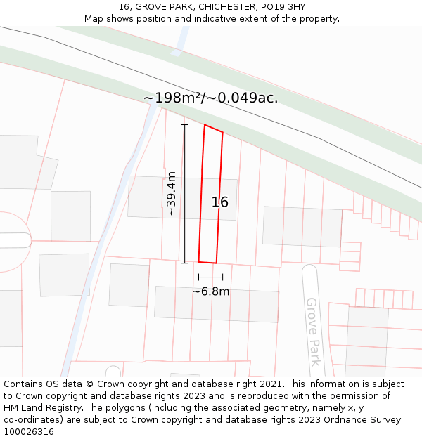 16, GROVE PARK, CHICHESTER, PO19 3HY: Plot and title map