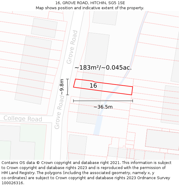 16, GROVE ROAD, HITCHIN, SG5 1SE: Plot and title map