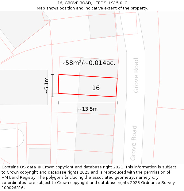 16, GROVE ROAD, LEEDS, LS15 0LG: Plot and title map