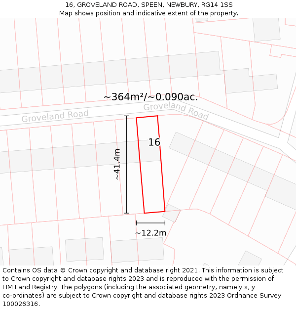 16, GROVELAND ROAD, SPEEN, NEWBURY, RG14 1SS: Plot and title map