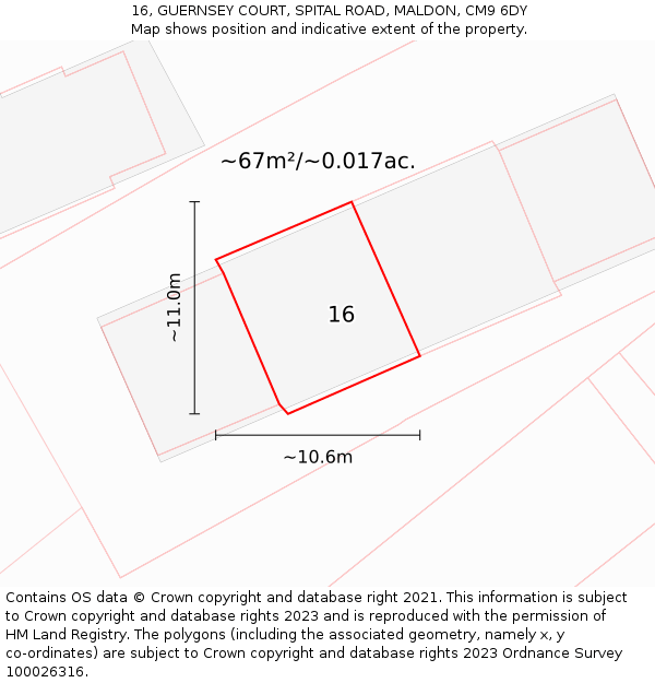 16, GUERNSEY COURT, SPITAL ROAD, MALDON, CM9 6DY: Plot and title map