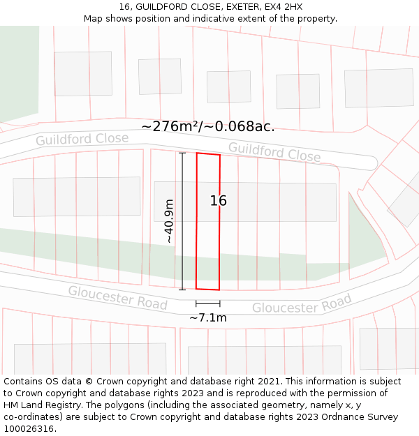 16, GUILDFORD CLOSE, EXETER, EX4 2HX: Plot and title map